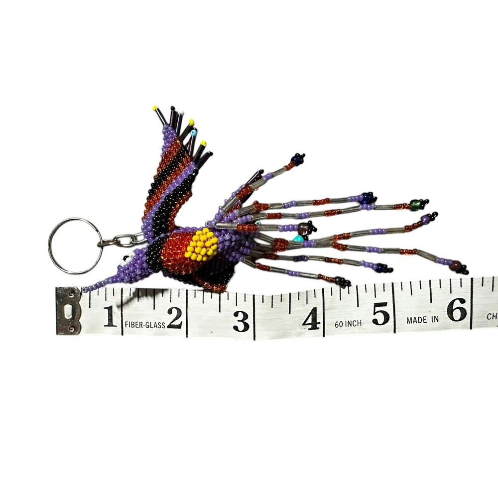 Beautiful Hummingbird Beaded Keychain Multicolor Purple - Picture 2 of 5